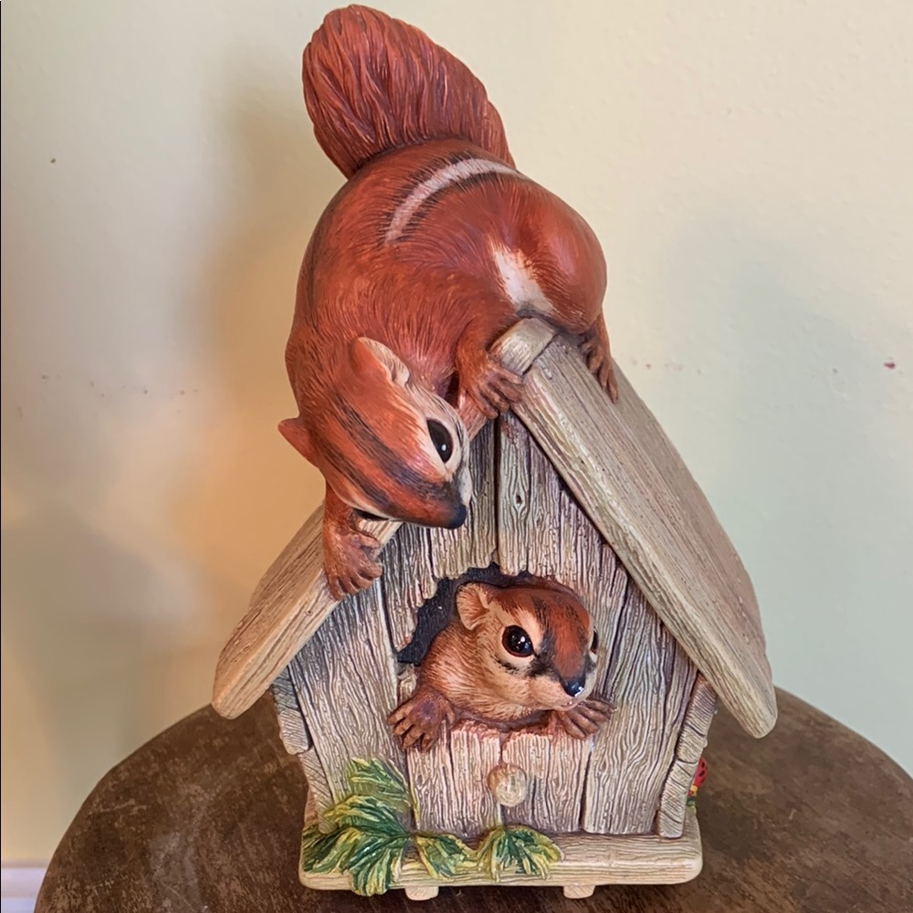 Vintage Bossons Chalk Wall Hanging Chipmunk Duo on Birdhouse 1967 England